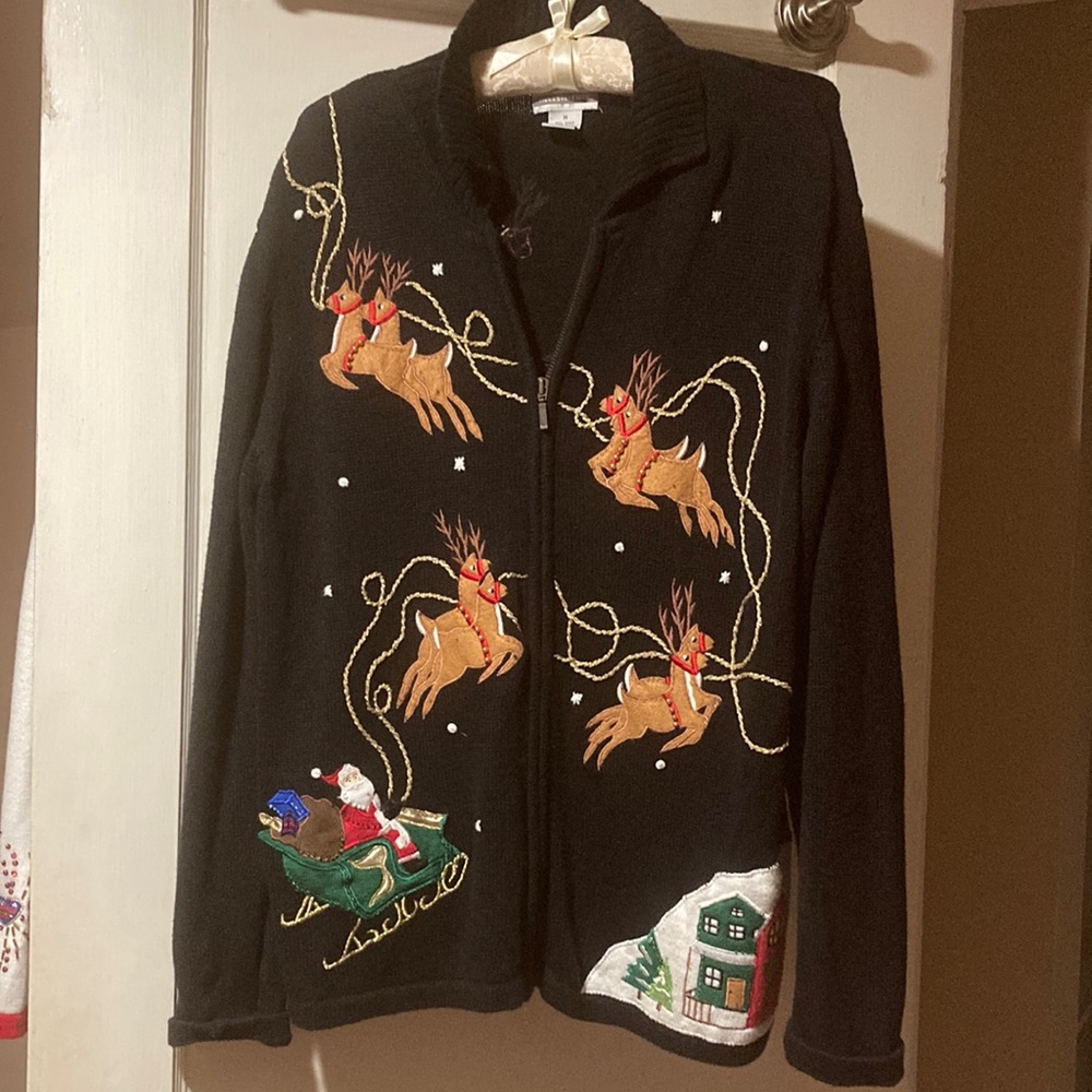 Cute black Christmas Holiday Reindeer Ugly Sweater M